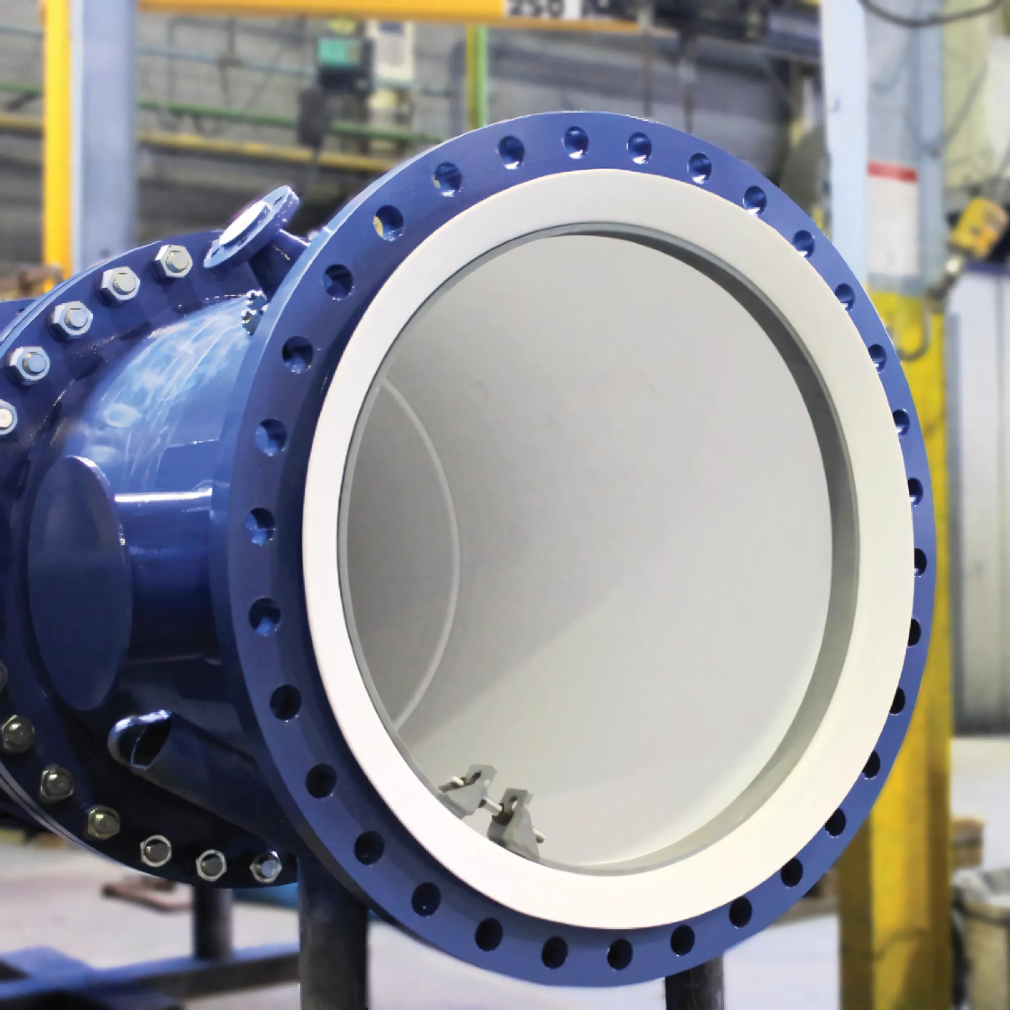 Large flanged pipe section with a white chemical-resistant lining