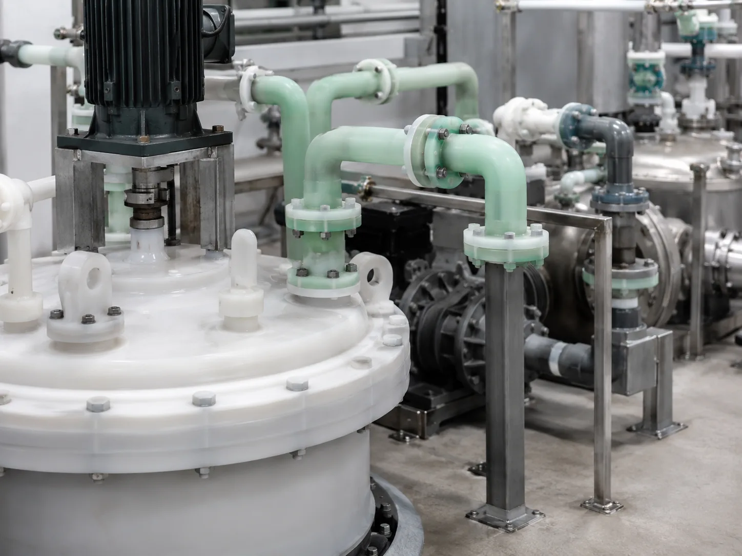 Skid-mounted coated process equipment, pumps and piping