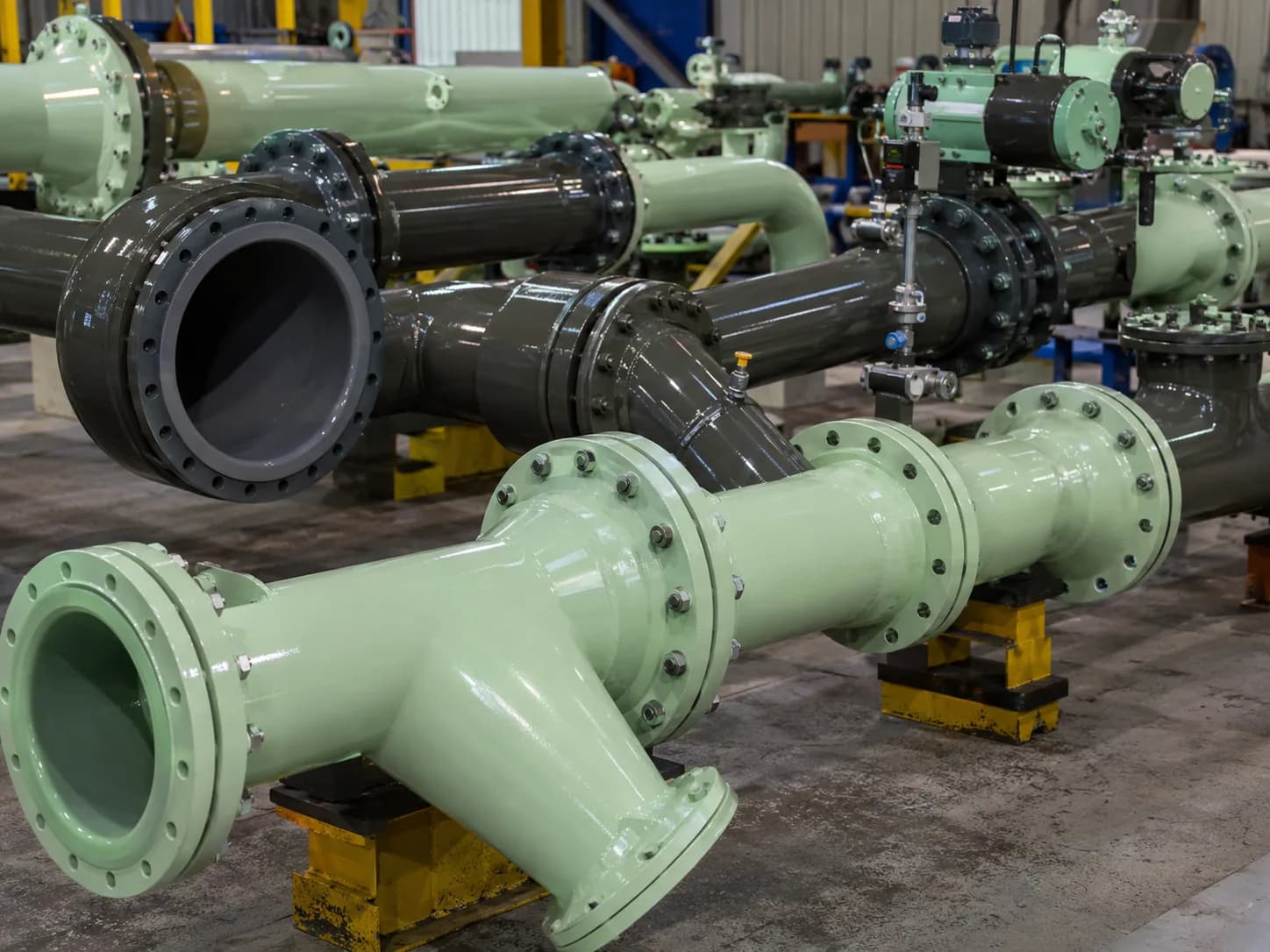 Anti-corrosion fluoropolymer coating on pipe spools and flanged fittings