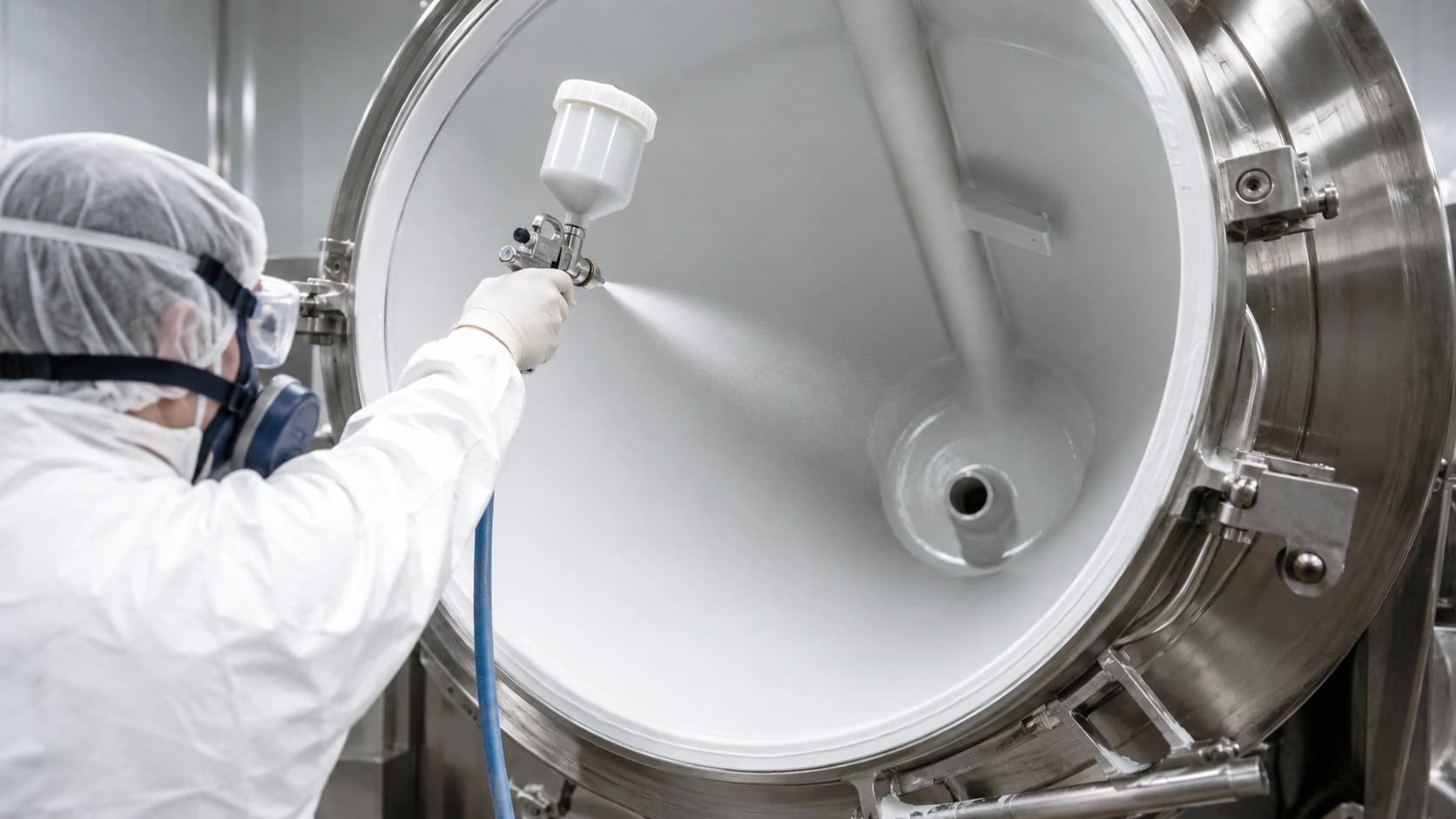 Fluoropolymer coating applied to a food processing hopper in the AST booth
