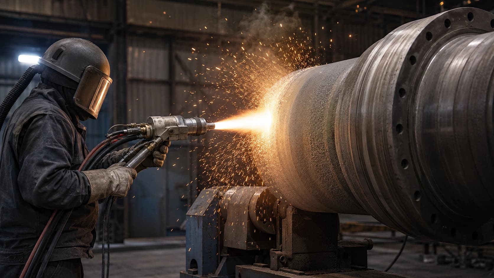 AST wire arc metal spray rebuilding a large industrial shaft in the Melbourne workshop